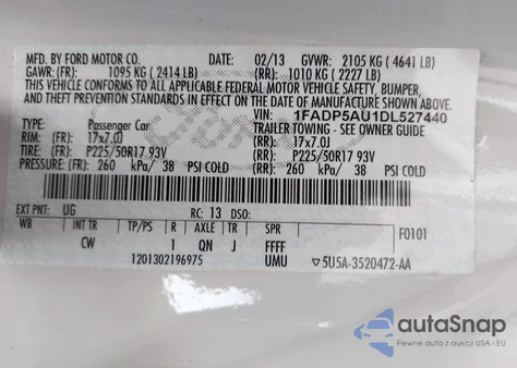 2013 Ford C-Max Hybrid Se z USA, uszkodzony, nr VIN 1FADP5AU1DL527440